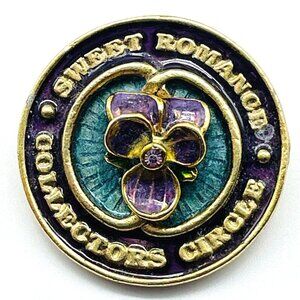 Sweet Romance Collectors Circle Enamel Pin Gold Tone Medallion Vintage Pansy